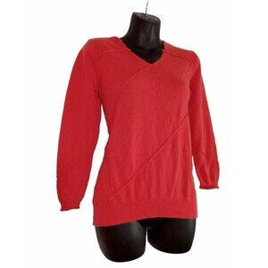 NIC+ZOE Women's Casual sweater V-neckline Knit Pull-over  Red Long Sleeve SizePP
